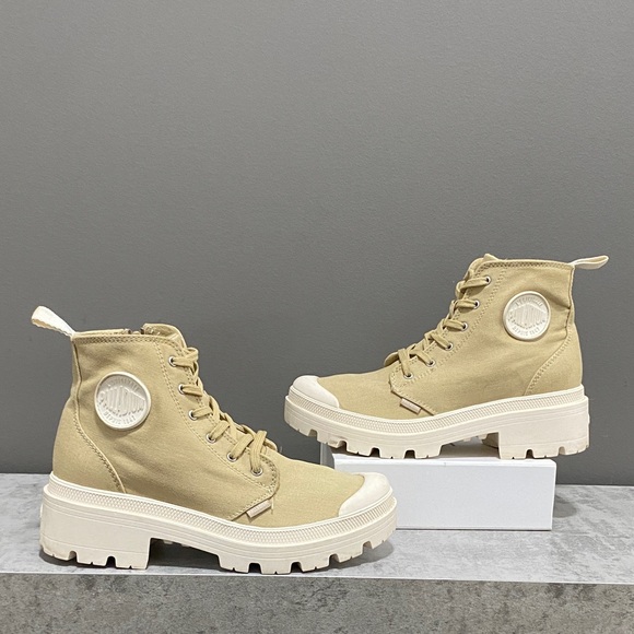 Palladium Shoes - Palladium Beige Lace-Up High Top Athletic Boots Size 7